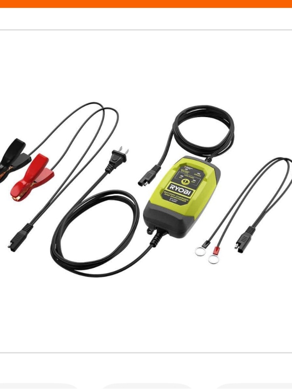 RYOBI 6V/12V 2 Amp Battery Charger & Maintainer - Yellow/Black - Picture 4 of 10